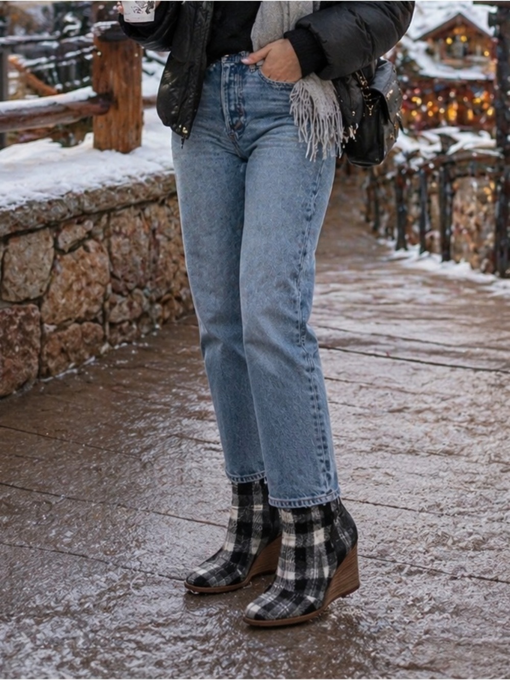 Toms Plaid Ankle Boots - Black and Gray